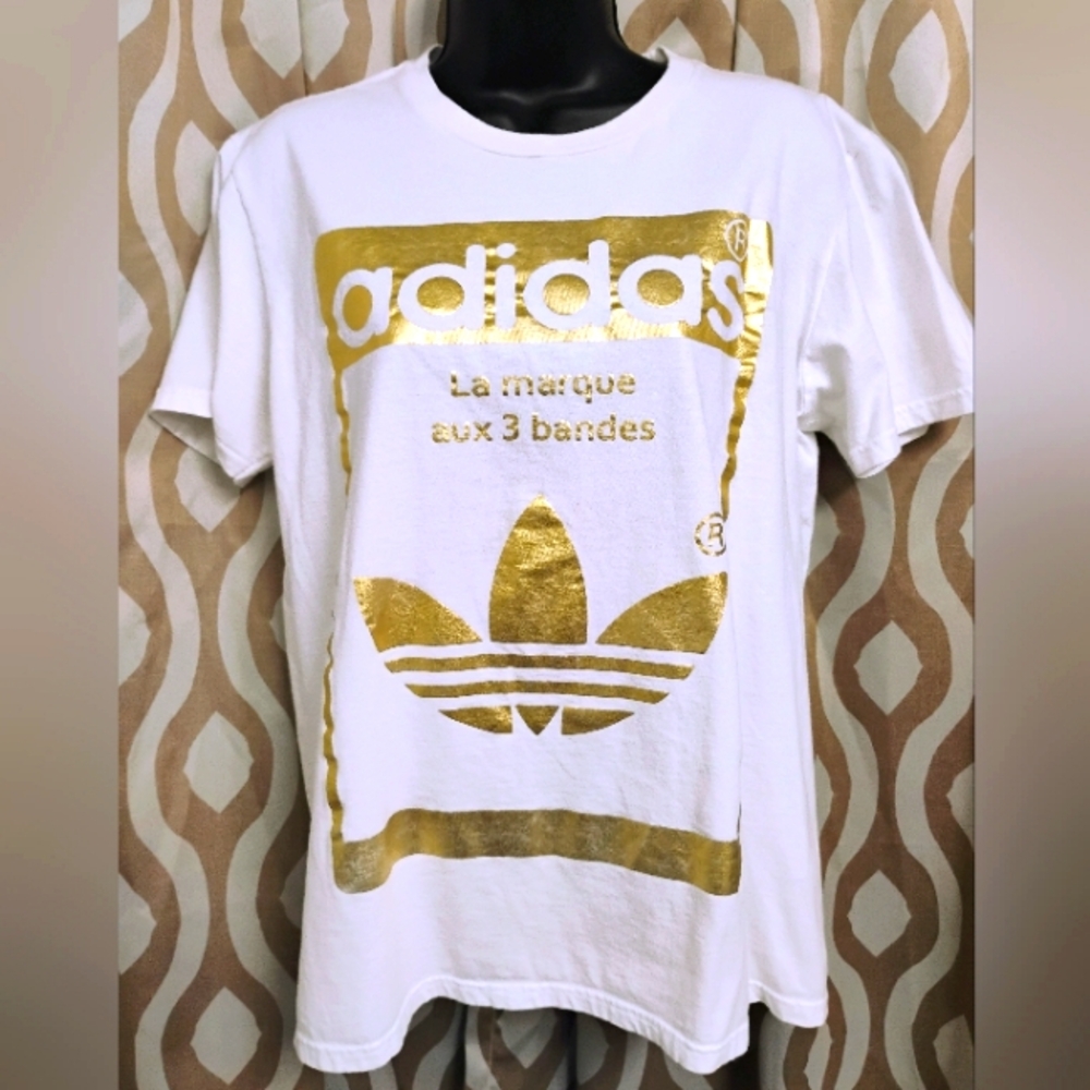 Adidas White Tee with Gold Logo